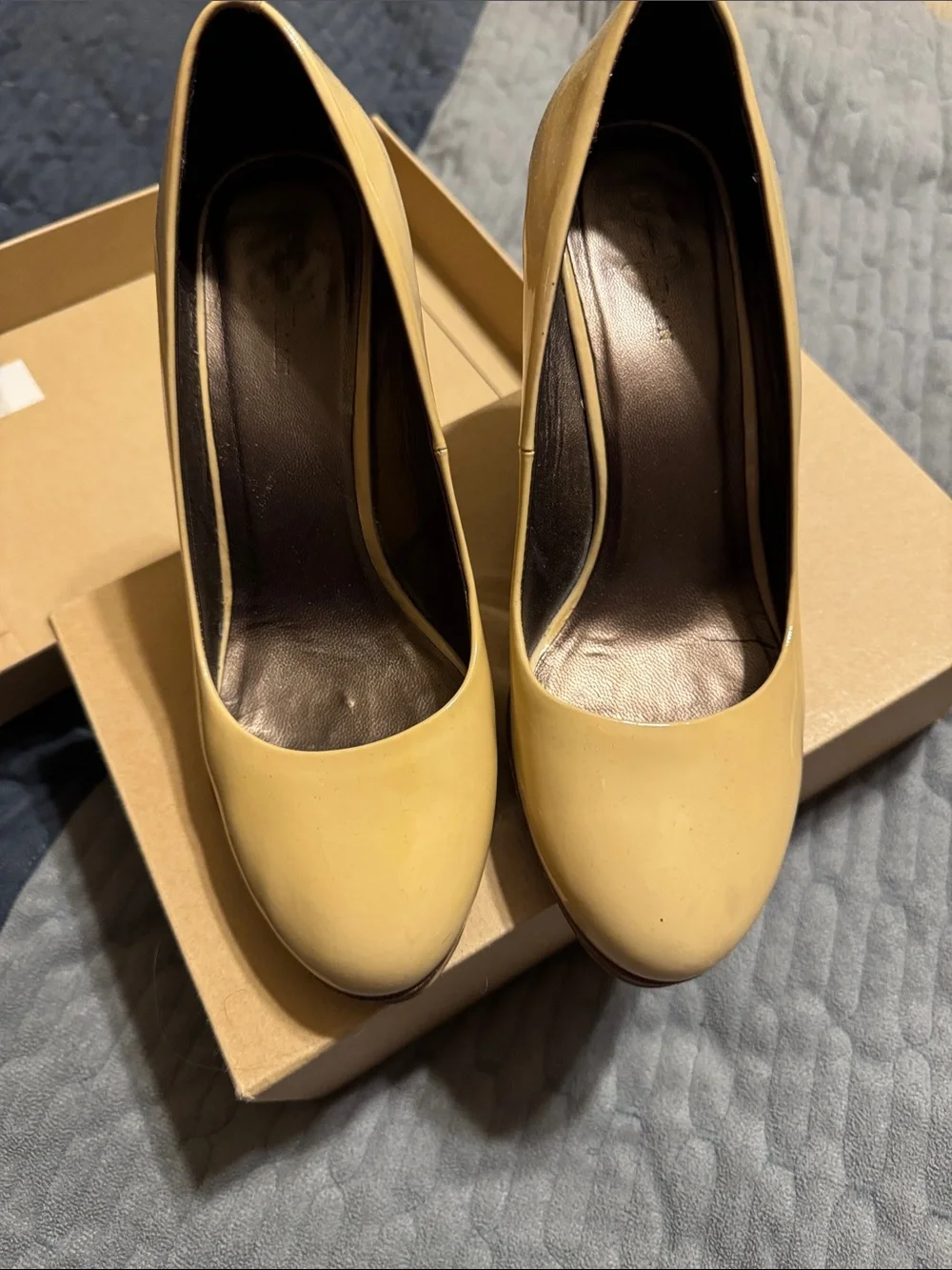 Women’s beige Patent Wedge Pumps
